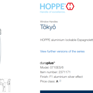 Specials Lot 67/2 - Hoppe Tokyo Outward opening handles