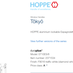 Specials Lot 67/1 - Hoppe Tokyo Outward opening handles