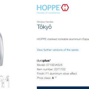 Specials Lot 67/3 - Hoppe Tokyo Outward opening handles