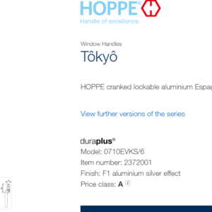 Specials Lot 67/4 - Hoppe Tokyo Outward opening handles