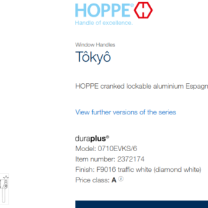 Specials Lot 67/5 - Hoppe Tokyo Outward opening handles