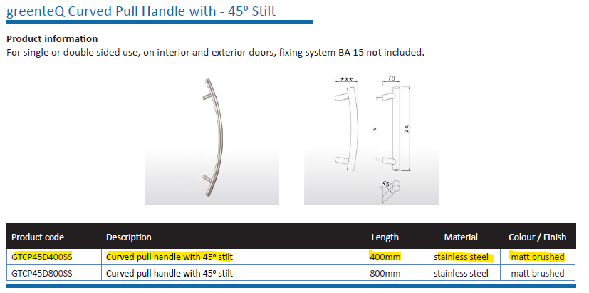 Specials Lot 56/3 - Pull Bar Handles | 45° /W Fixing Kit