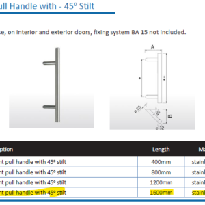 Specials Lot 56/2 - Pull Bar Handles | 45° /W Fixing Kit