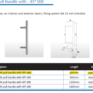 Specials Lot 56/1 - Pull Bar Handles | 45° /W Fixing Kit